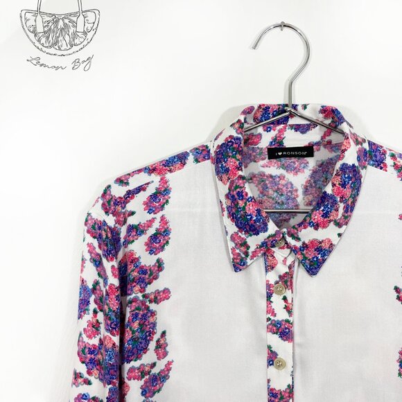 I Heart Ronson / Floral Pattern Button Down Shirt Blouse / Multicolor / Size S - Picture 7 of 8